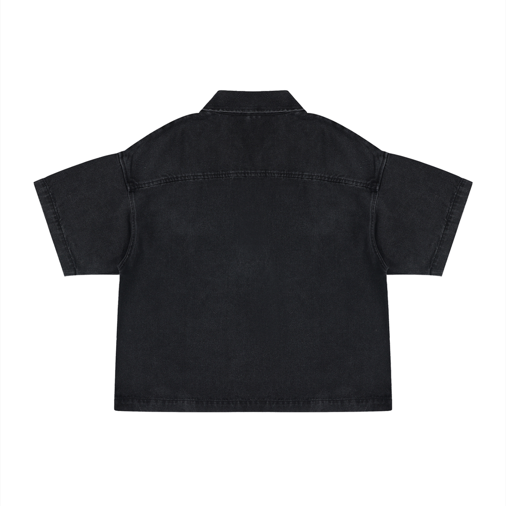 UNO Vintage Wash Boxy Quarter-Zip Denim Shirt
