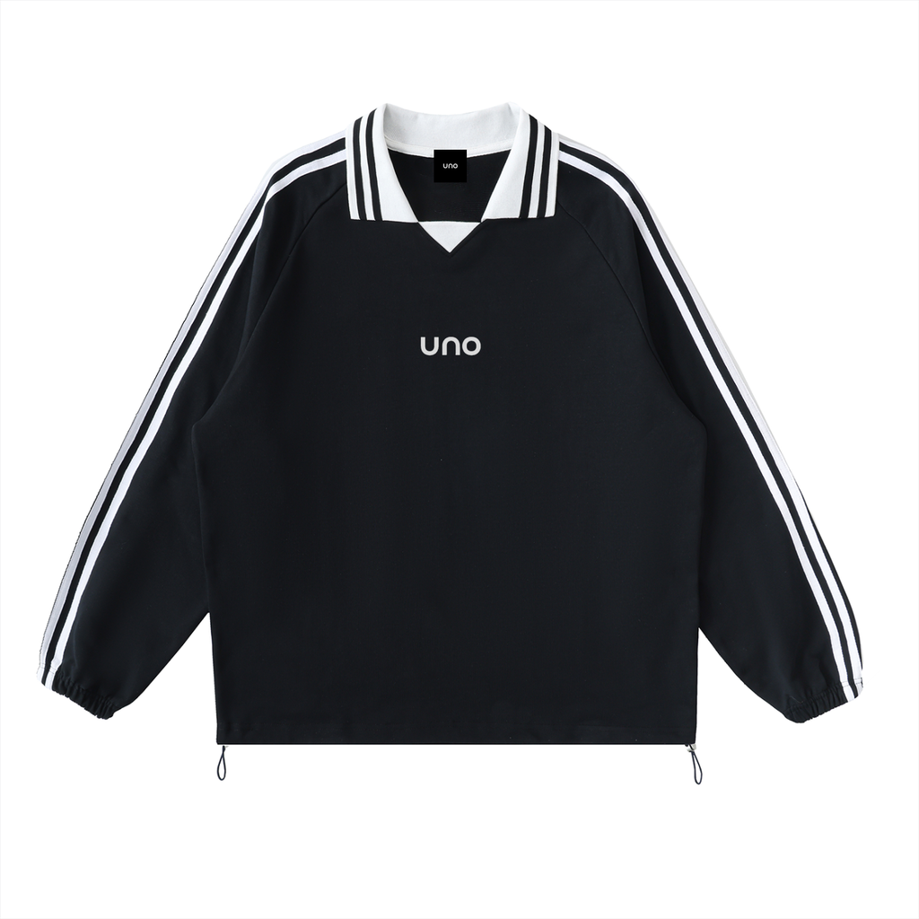 UNO Striped Lapel Collar Sweatshirt