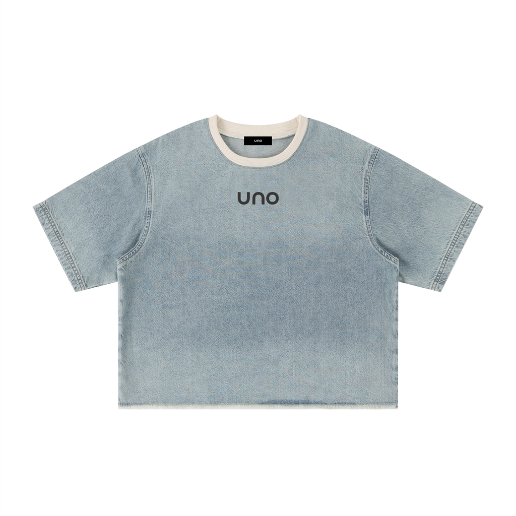 UNO Vintage Wash Boxy Raw Hem Denim Tee