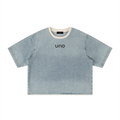 UNO Vintage Wash Boxy Raw Hem Denim Tee