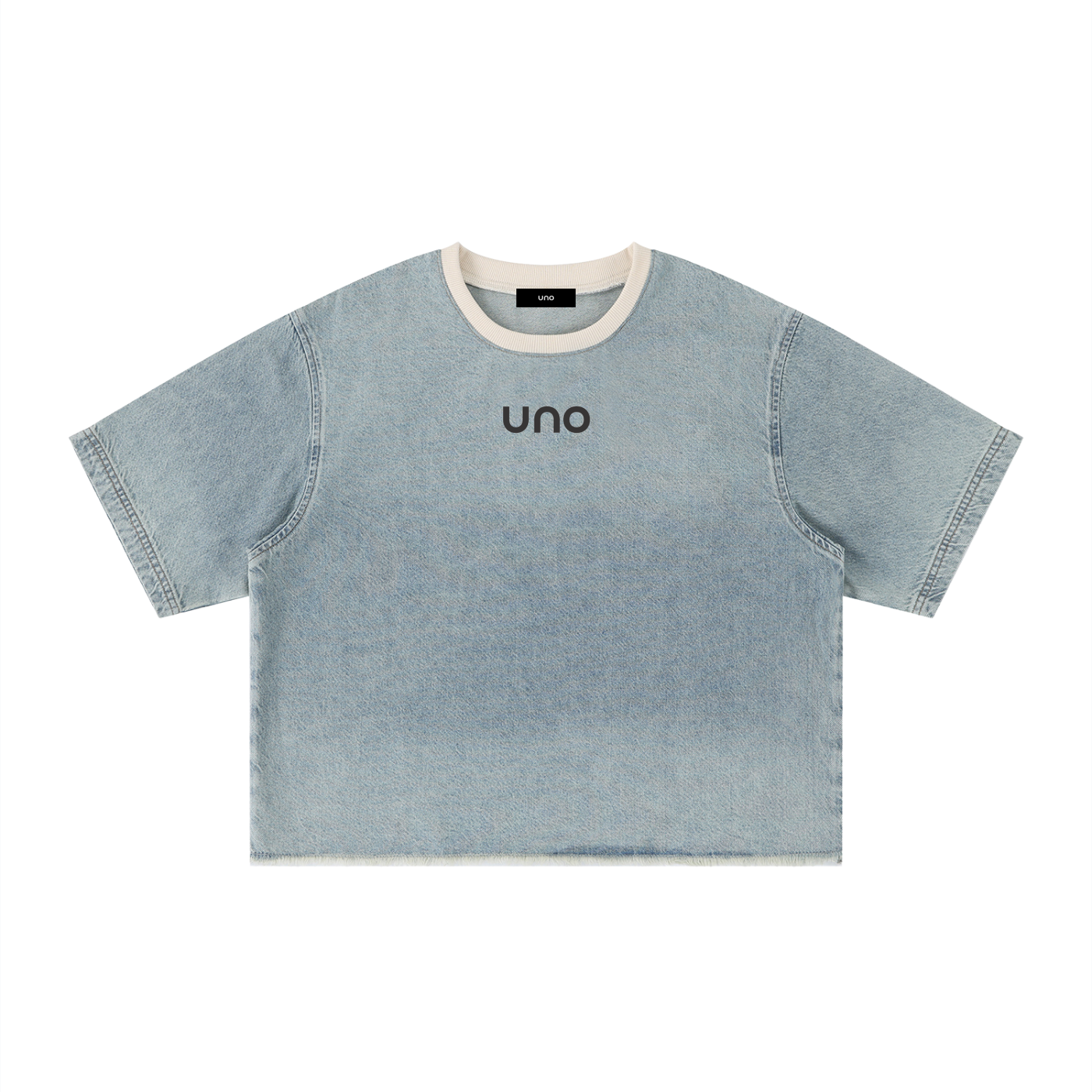 UNO Vintage Wash Boxy Raw Hem Denim Tee