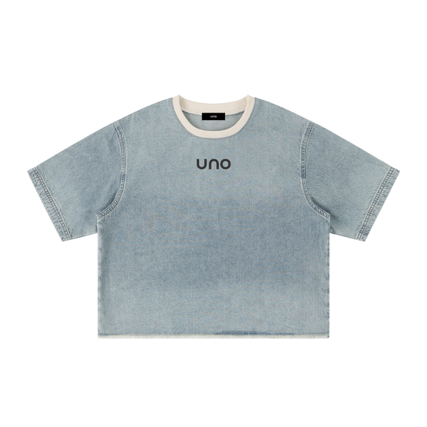 UNO Vintage Wash Boxy Raw Hem Denim Tee
