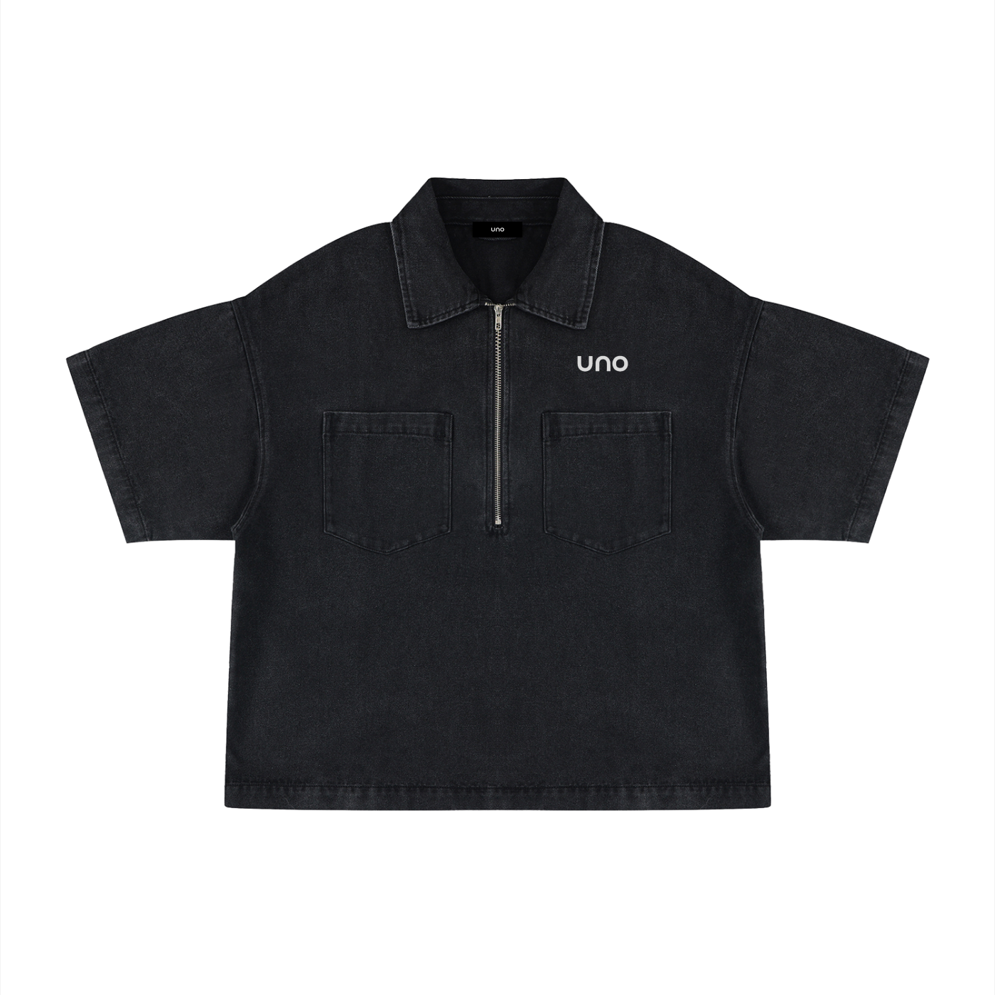 UNO Vintage Wash Boxy Quarter-Zip Denim Shirt