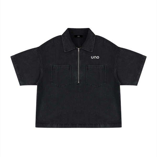 UNO Vintage Wash Boxy Quarter-Zip Denim Shirt