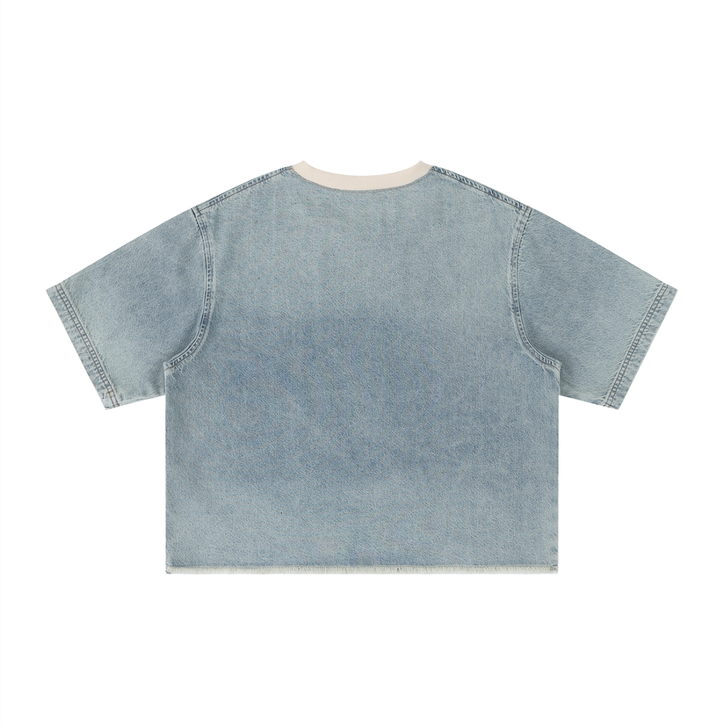 UNO Vintage Wash Boxy Raw Hem Denim Tee