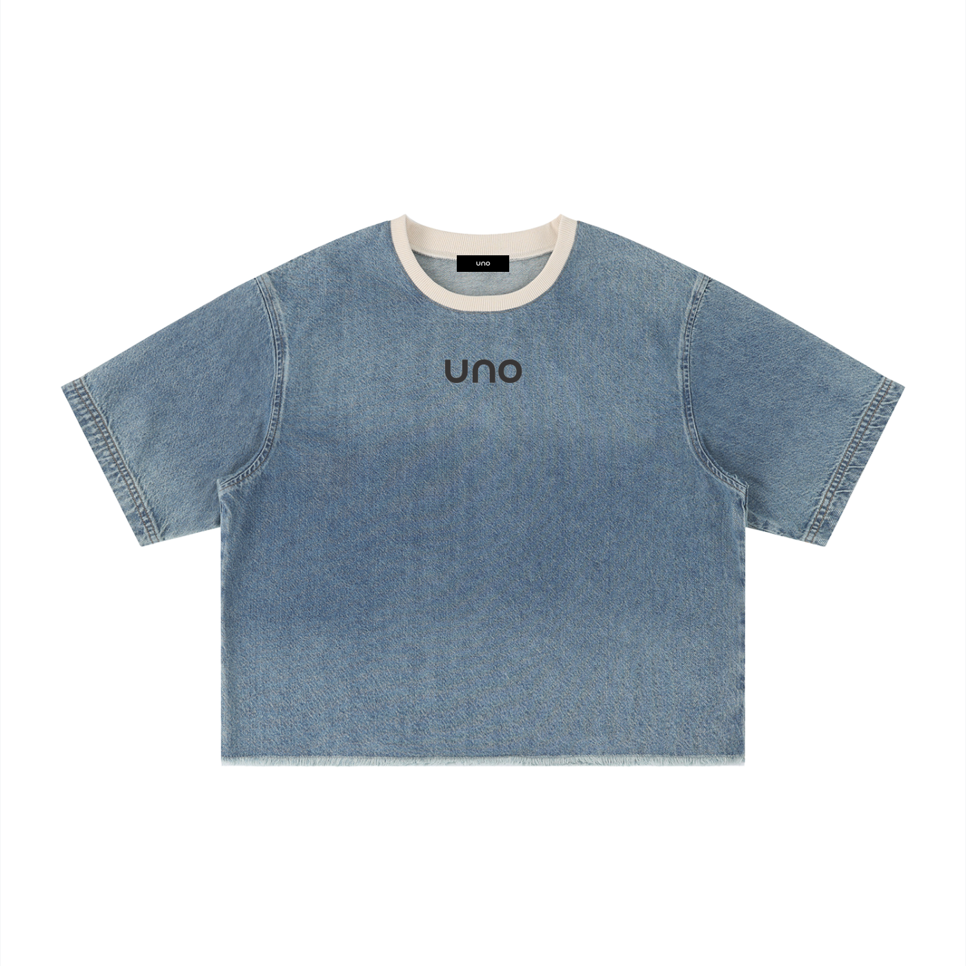 UNO Vintage Wash Boxy Raw Hem Denim Tee