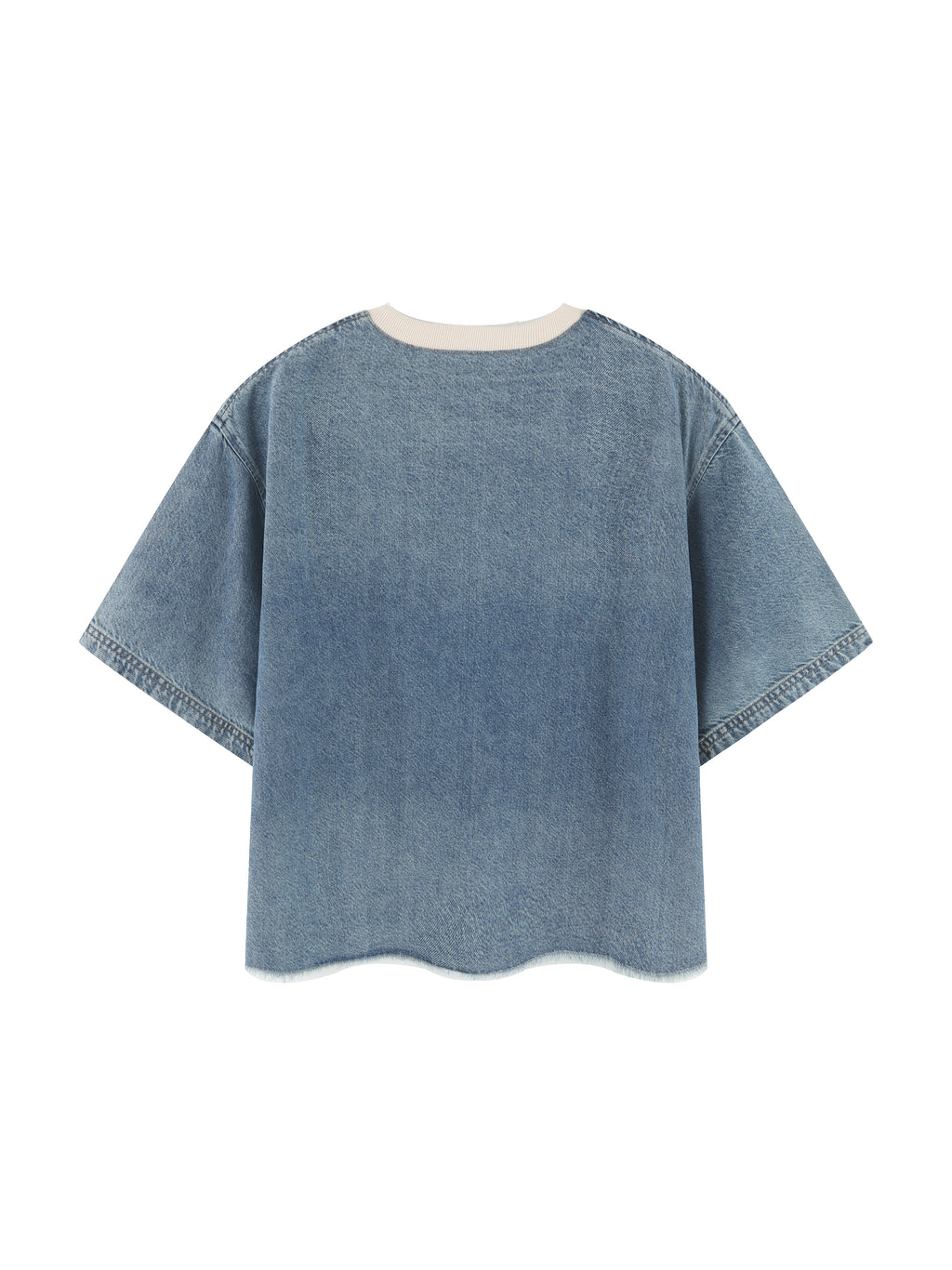 UNO Vintage Wash Boxy Raw Hem Denim Tee