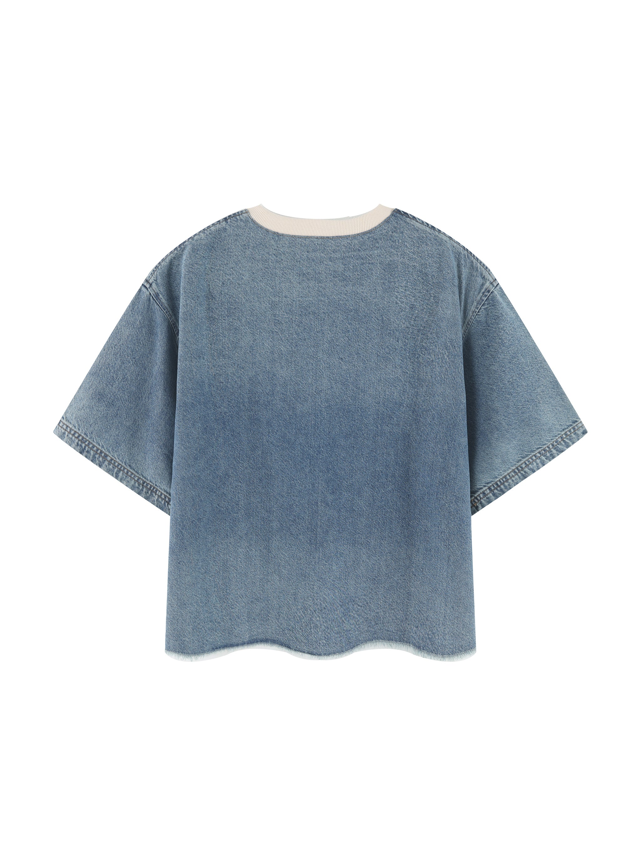 UNO Vintage Wash Boxy Raw Hem Denim Tee