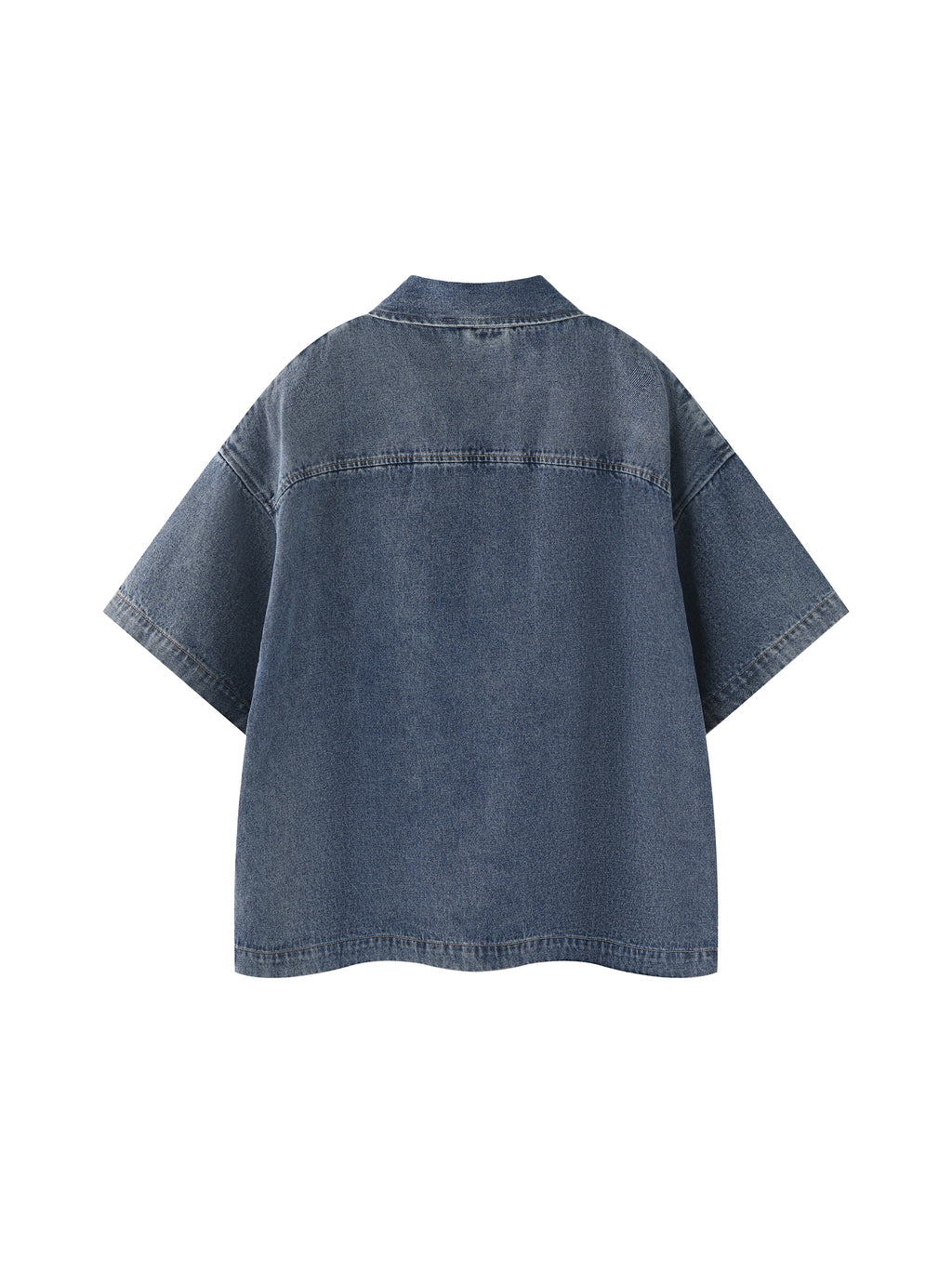 UNO Vintage Wash Boxy Quarter-Zip Denim Shirt
