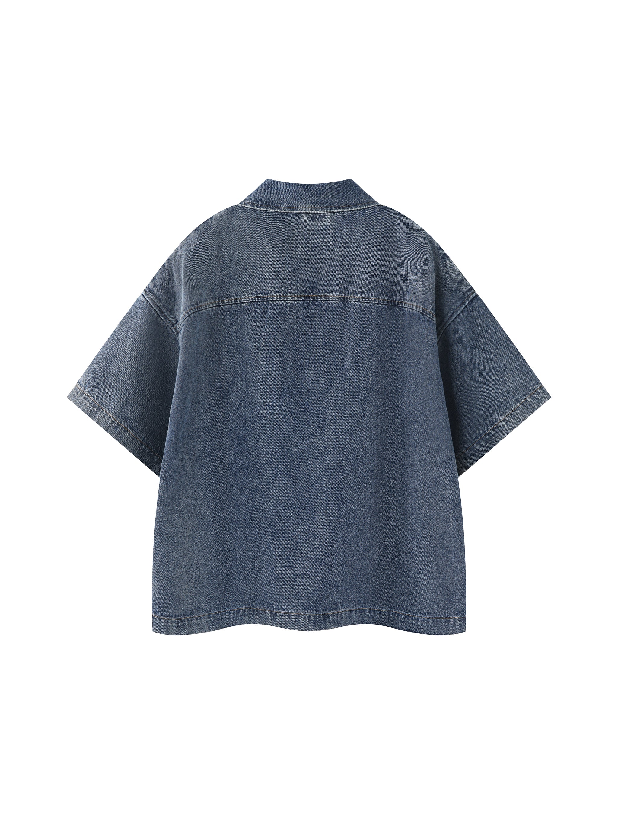 UNO Vintage Wash Boxy Quarter-Zip Denim Shirt