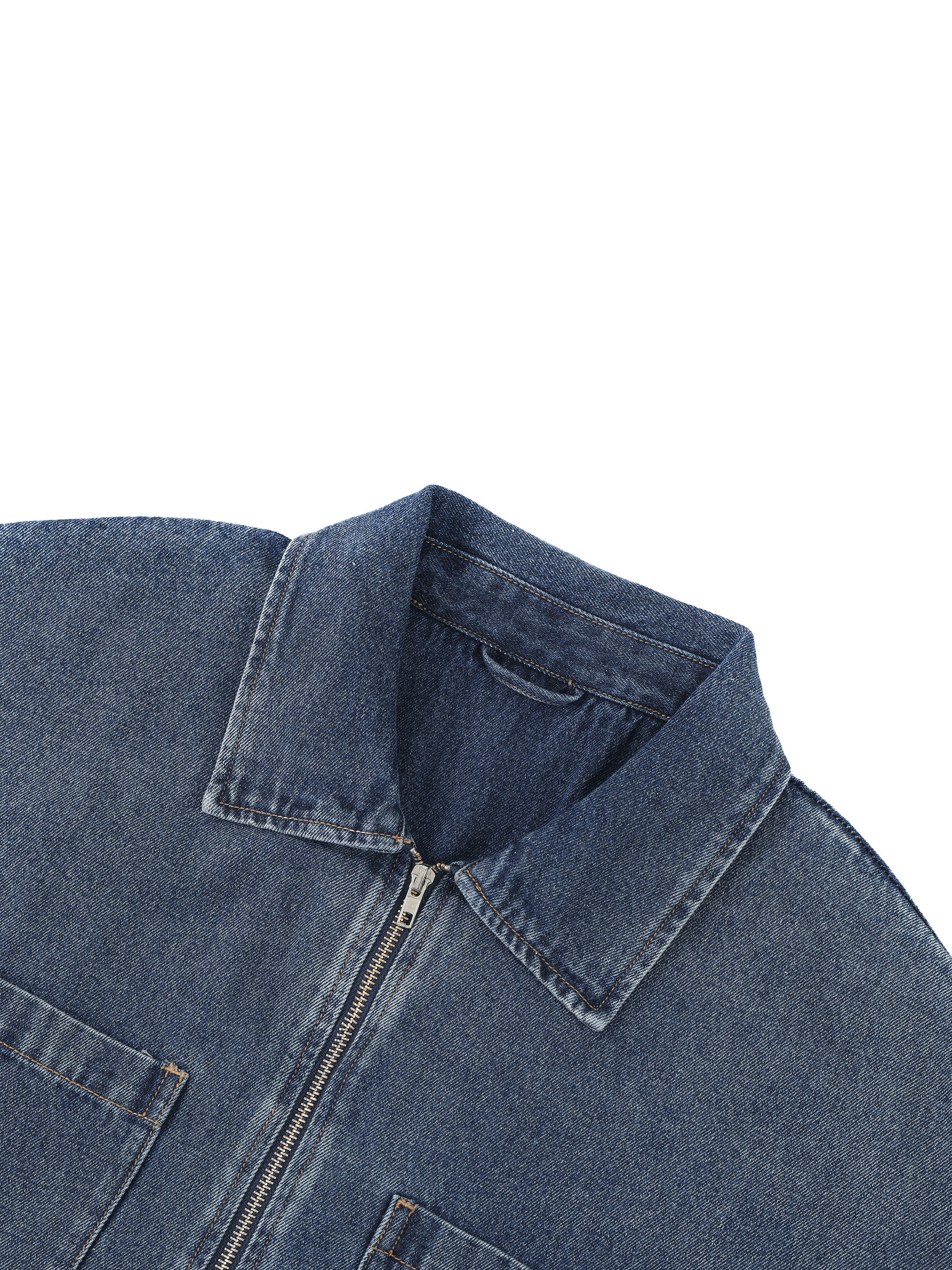UNO Vintage Wash Boxy Quarter-Zip Denim Shirt